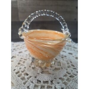 Orange & White Swirl Glass Basket 4"H